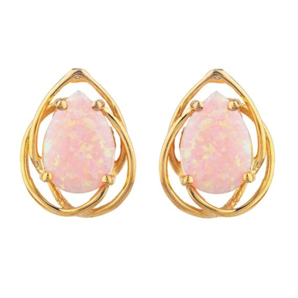Jewelry - 14Kt Gold Plated Pink Opal Pear Teardrop Earrings